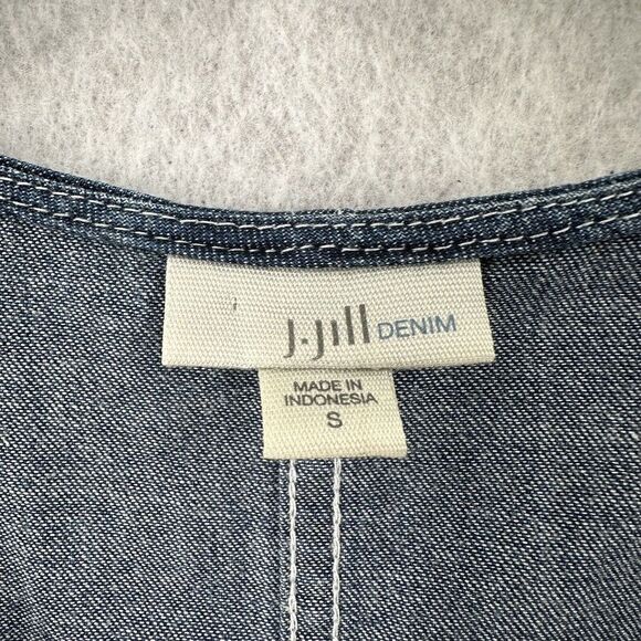 J Jill Denim Shift‎ Shirt Dress Womens SMALL Blue Jean Cotton Patch Pockets - Picture 4 of 8